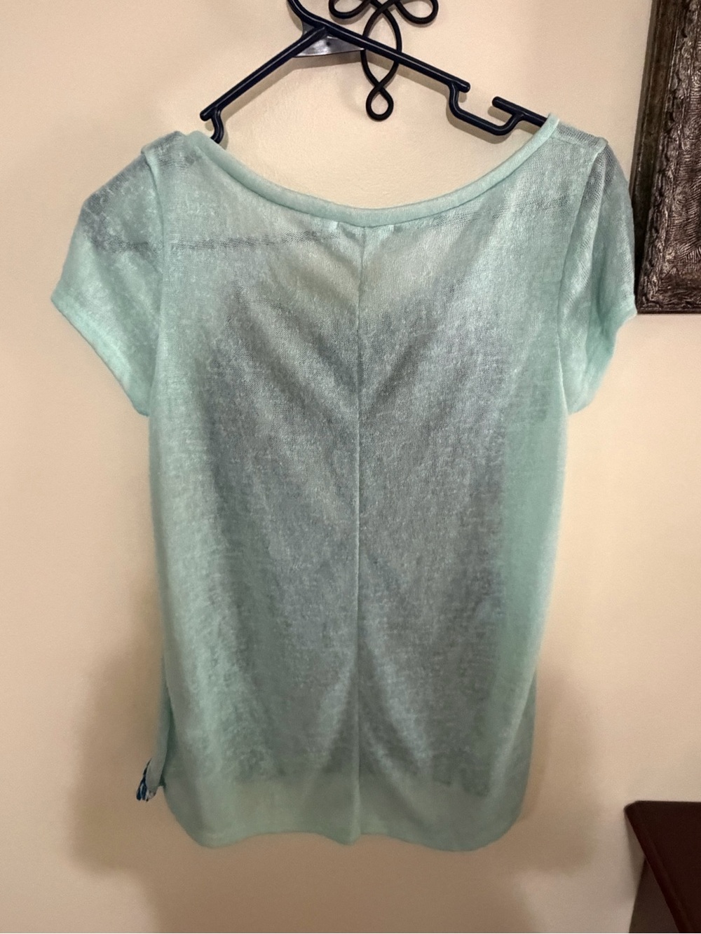 Maurices Mint Short Sleeve Top with Blue Aztec Front Panel - Picture 2 of 3